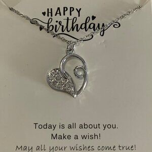 Cute Silver "Happy Birthday" Heart Carded Necklace